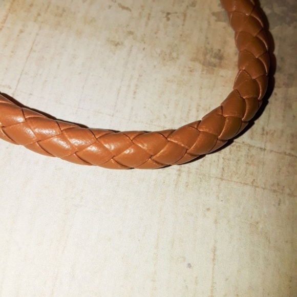 Stainless Steel Brown Braid Leather Men's Bracelet - Picture 3 of 5